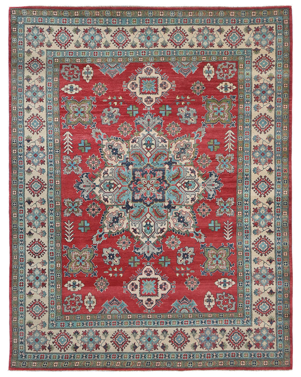 8x10 Red Kuba Afghan Hand Knotted Wool Area Rug